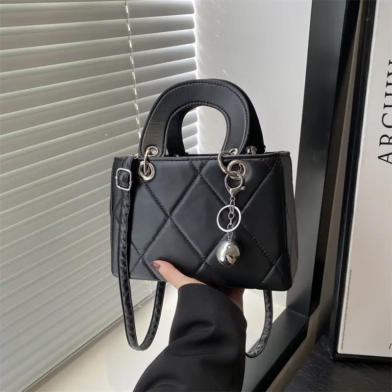 White Rhombic Embroidery Shoulder Bag for Women - Image 6