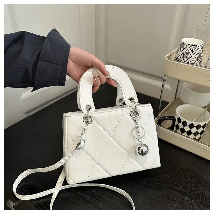 White Rhombic Embroidery Shoulder Bag for Women — feature 18
