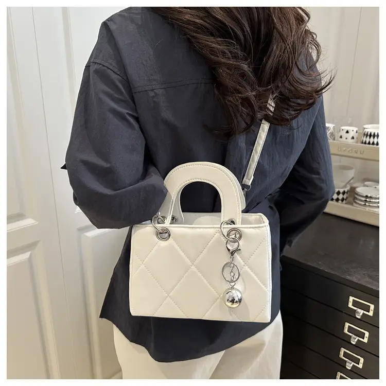 White Rhombic Embroidery Shoulder Bag for Women — feature 19
