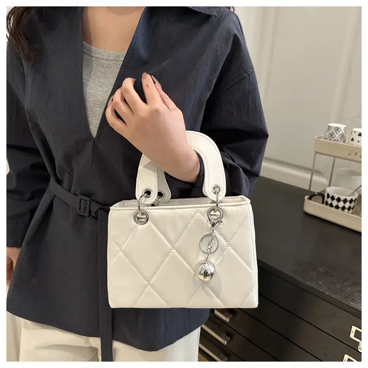 White Rhombic Embroidery Shoulder Bag for Women — feature 20