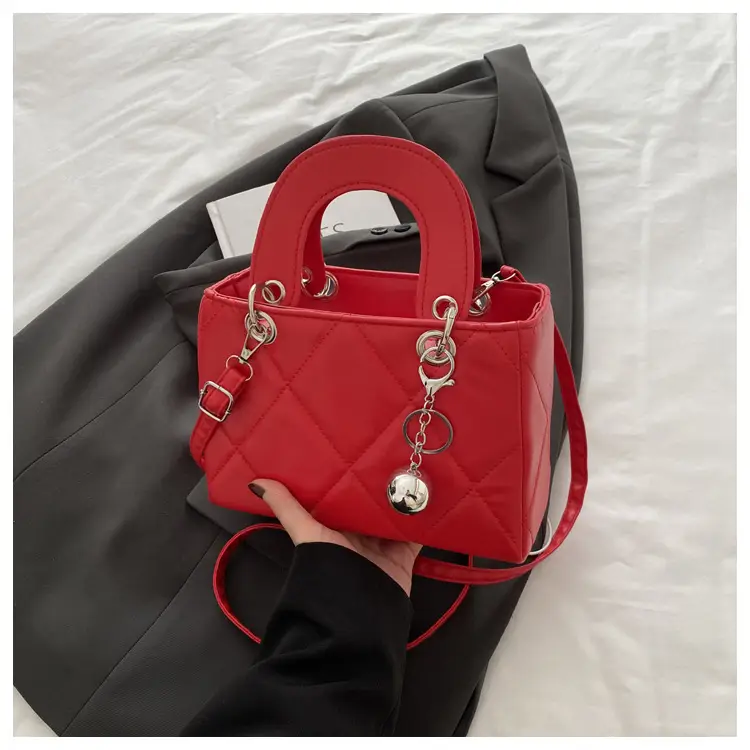 White Rhombic Embroidery Shoulder Bag for Women - Image 4