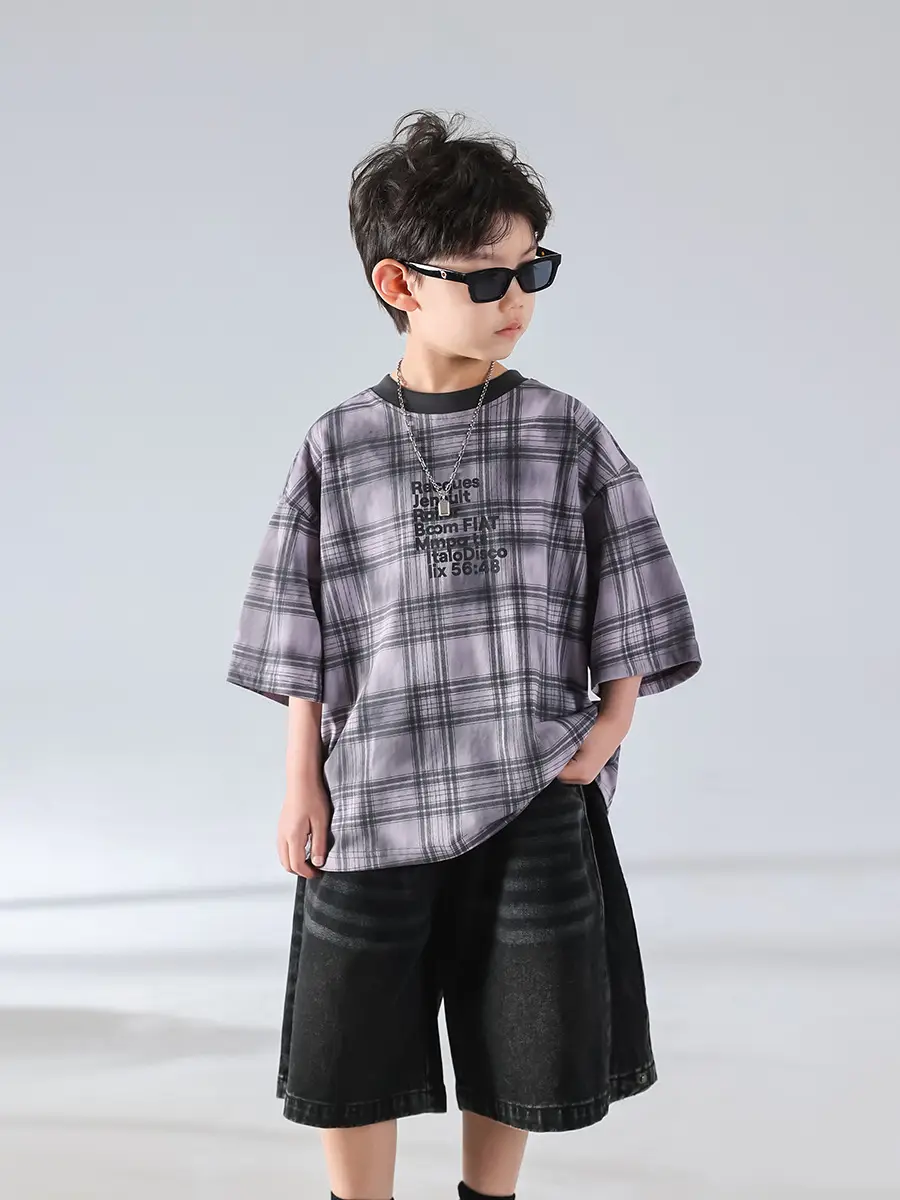 Boys Plaid Denim Shorts Summer T-Shirt 2025 — feature 16