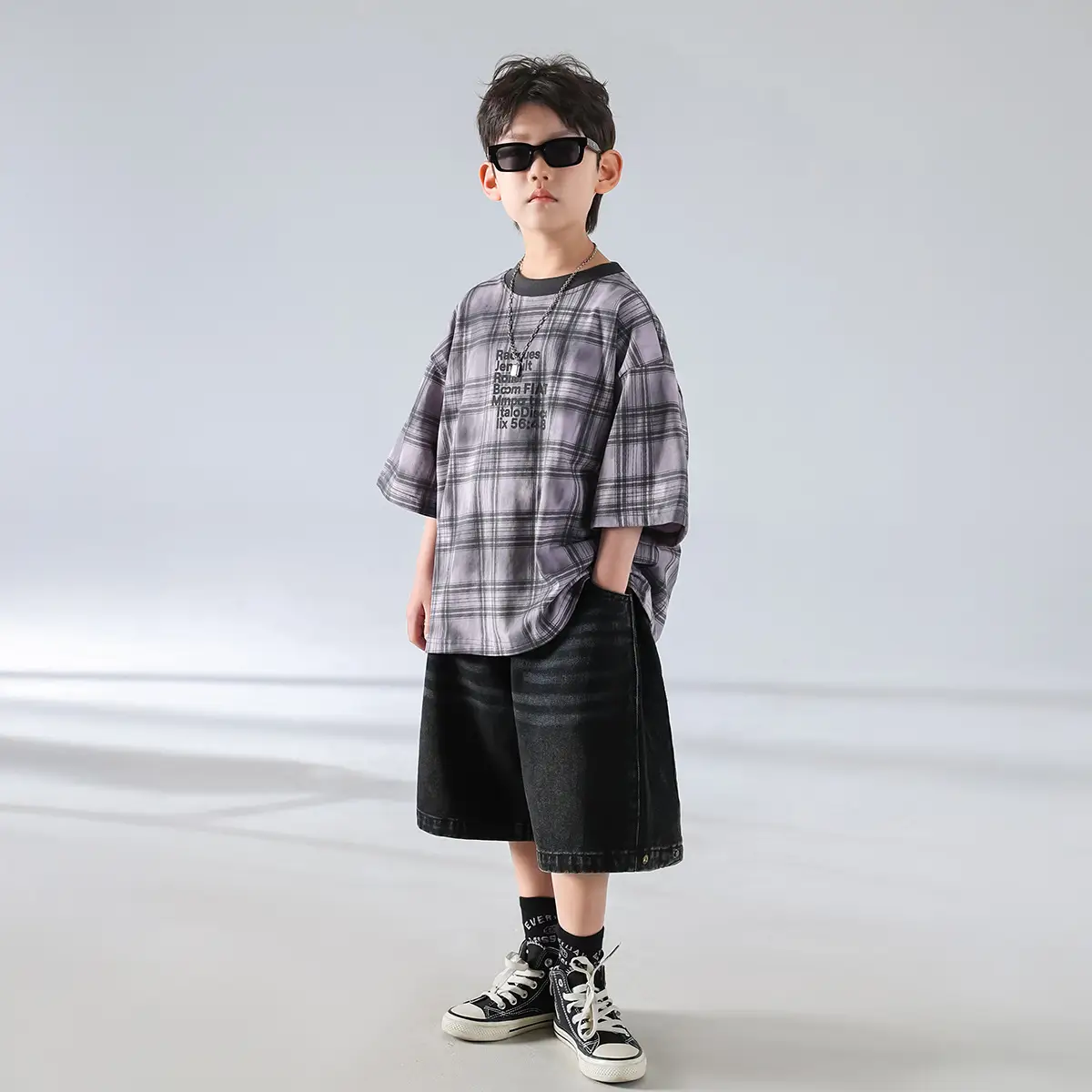 Boys Plaid Denim Shorts Summer T-Shirt 2025 — feature 17