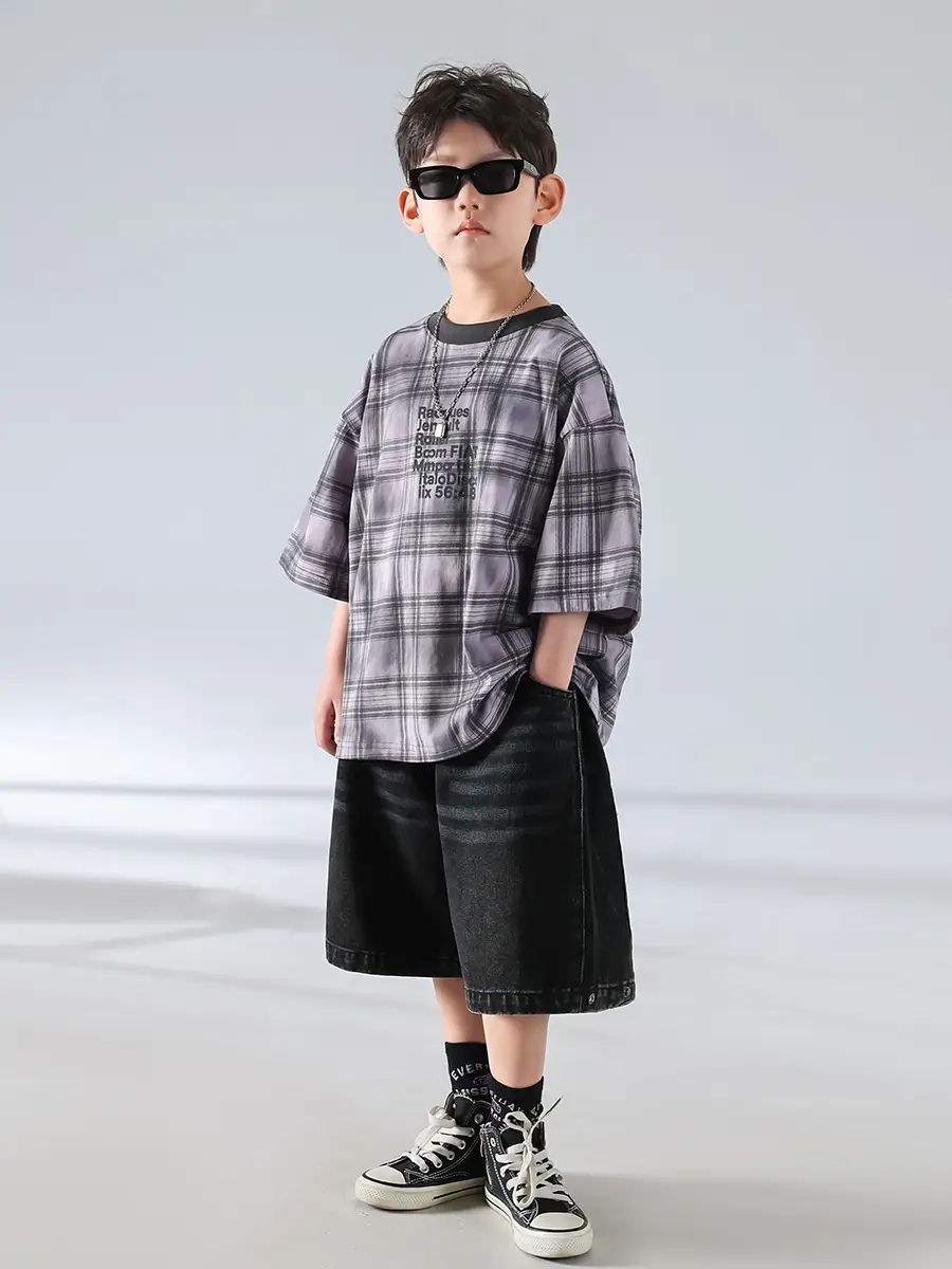 Boys Plaid Denim Shorts Summer T-Shirt 2025 — feature 18