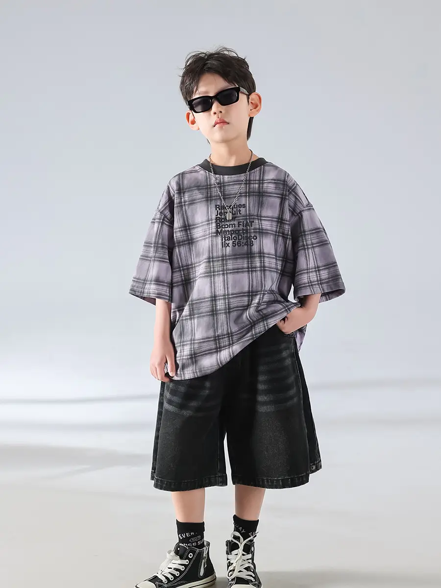 Boys Plaid Denim Shorts Summer T-Shirt 2025 — feature 19