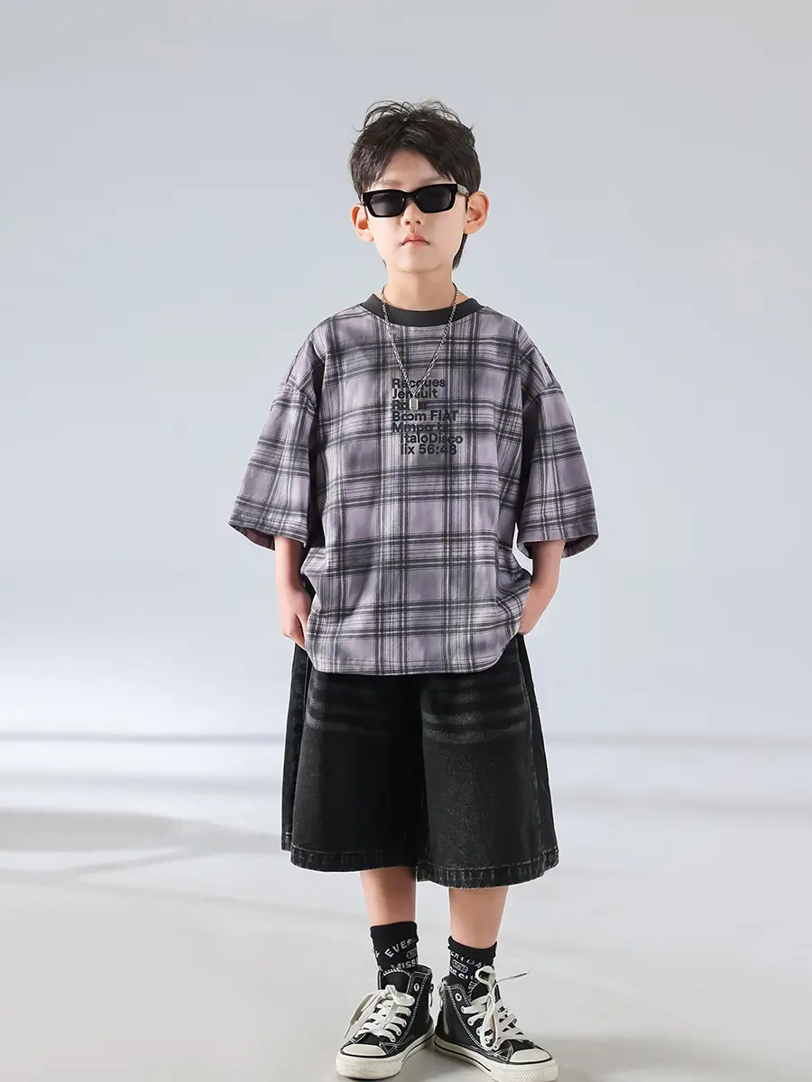 Boys Plaid Denim Shorts Summer T-Shirt 2025 — feature 20
