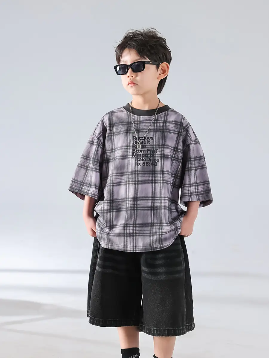 Boys Plaid Denim Shorts Summer T-Shirt 2025 — feature 21