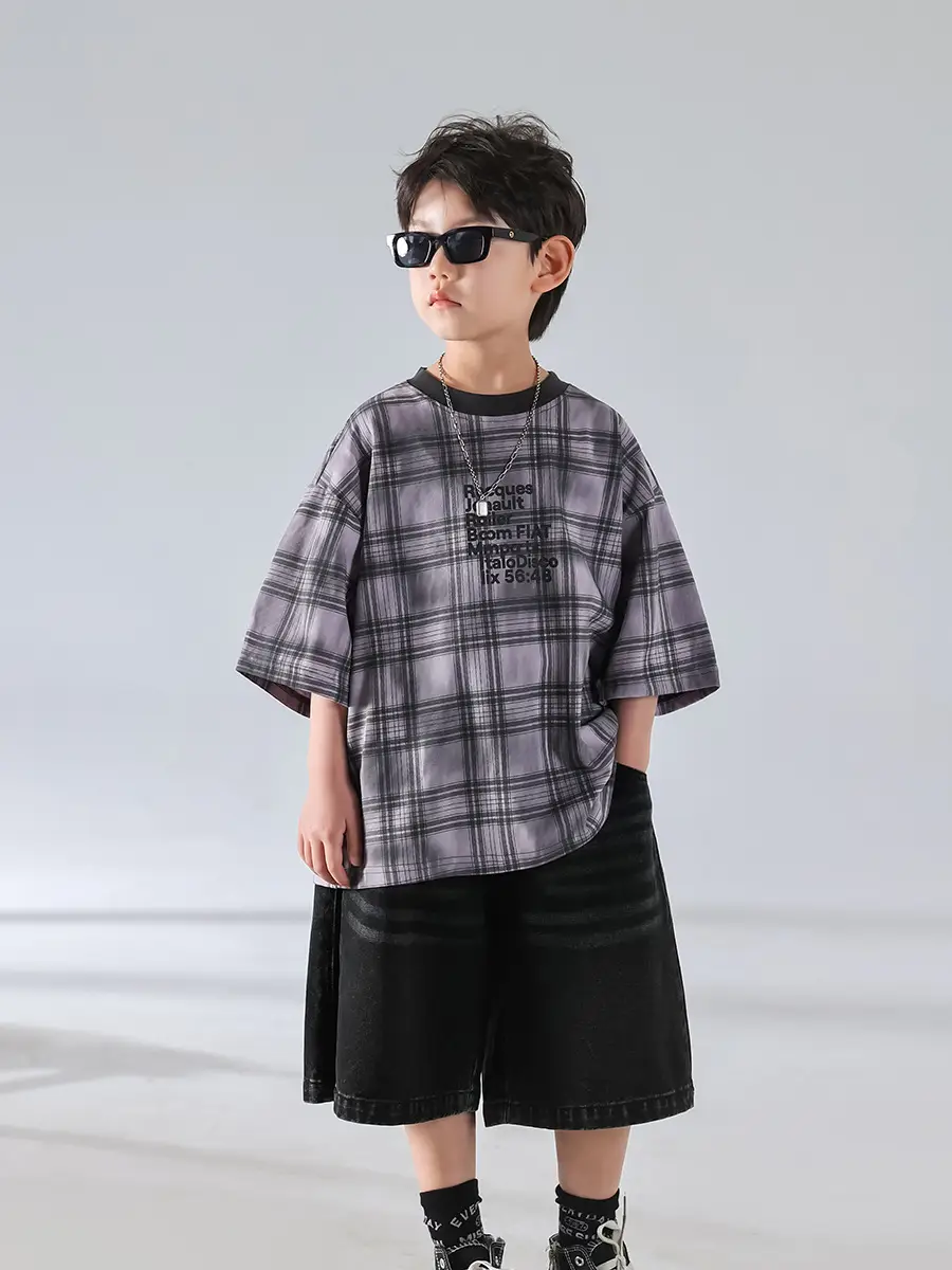 Boys Plaid Denim Shorts Summer T-Shirt 2025 — feature 4