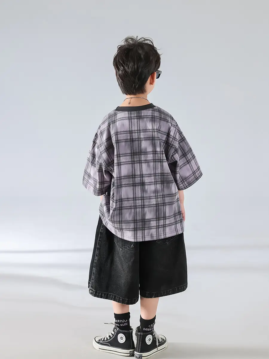 Boys Plaid Denim Shorts Summer T-Shirt 2025 — feature 5