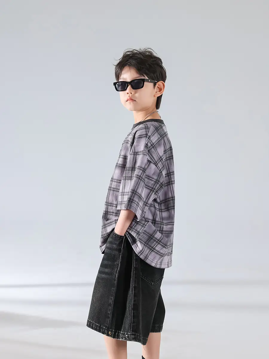 Boys Plaid Denim Shorts Summer T-Shirt 2025 — feature 6