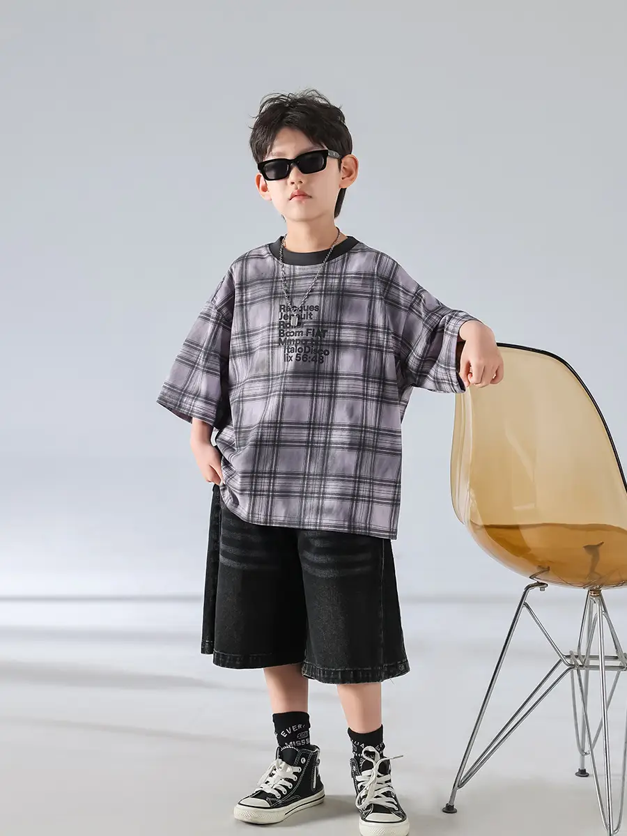 Boys Plaid Denim Shorts Summer T-Shirt 2025 — feature 7