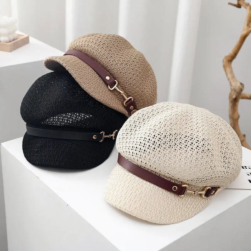 Women Hollow Breathable Beret Hat with Sun Protection - Image 6
