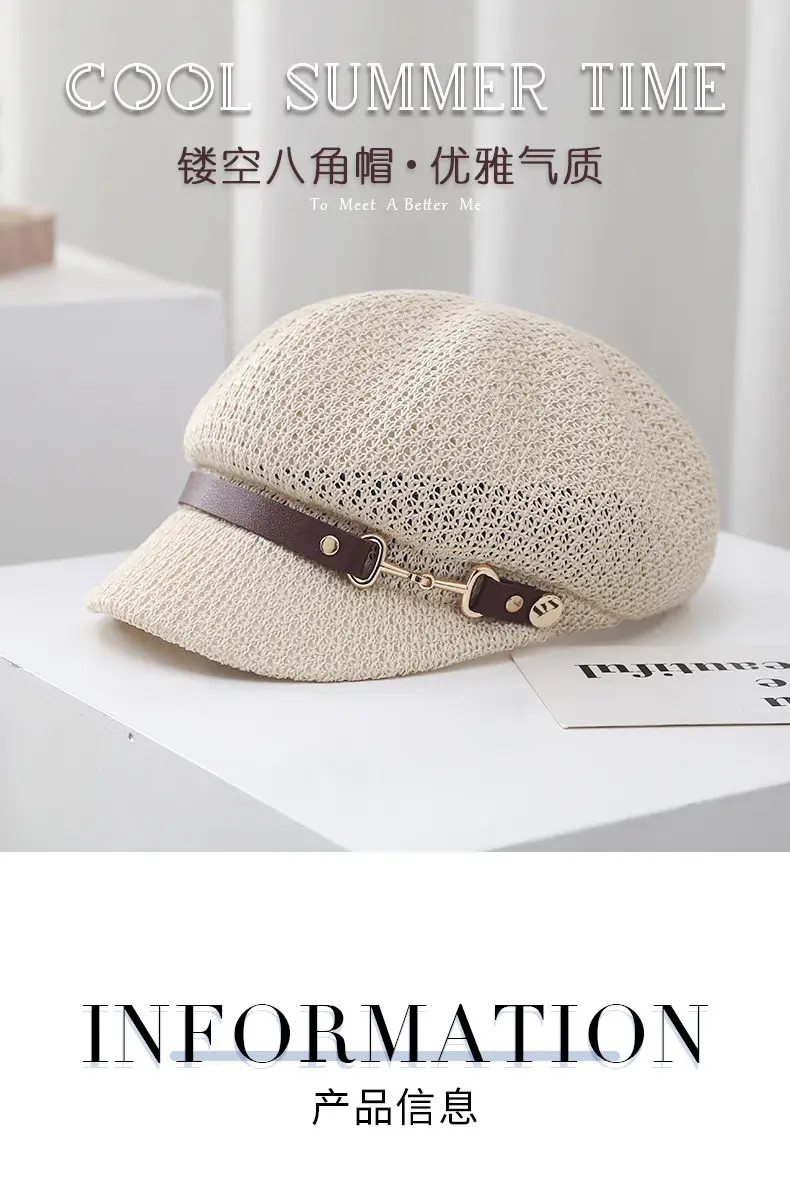 Women Hollow Breathable Beret Hat with Sun Protection — feature 5