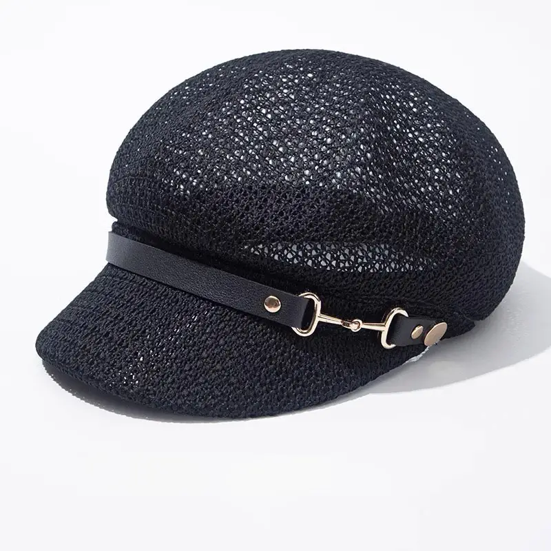Women Hollow Breathable Beret Hat with Sun Protection - Image 2