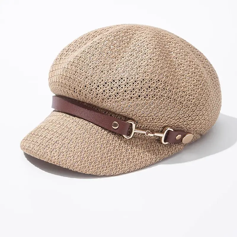 Women Hollow Breathable Beret Hat with Sun Protection - Image 3