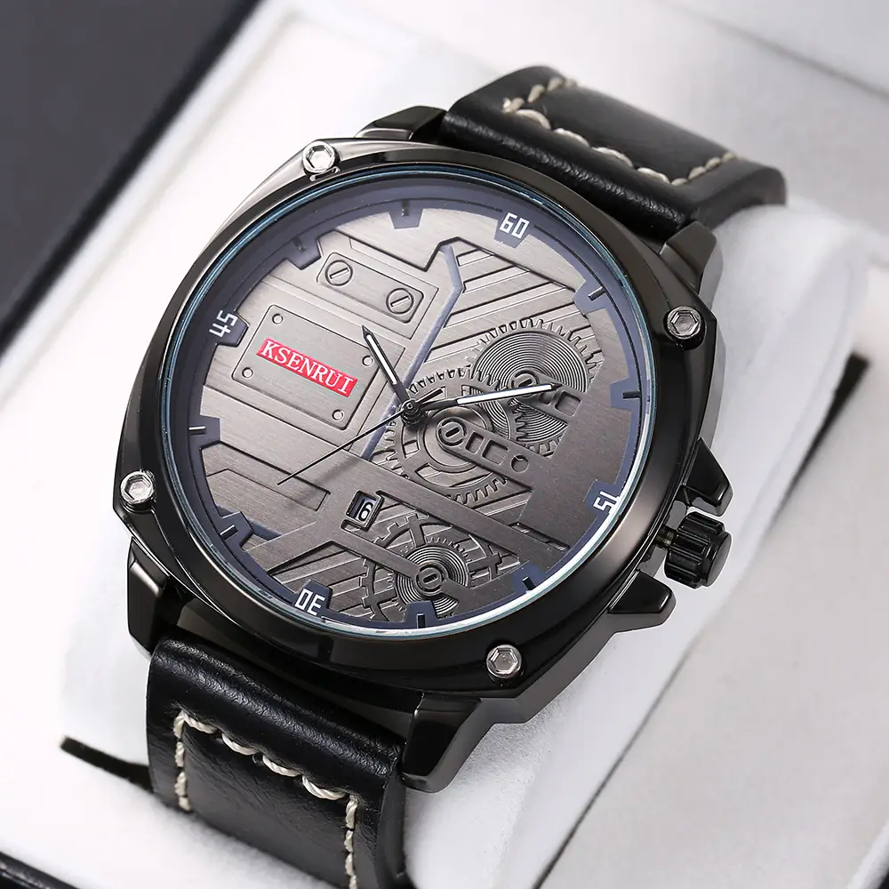 Men's Quartz Watch with Brown Leather Band & Retro Dial - Image 6