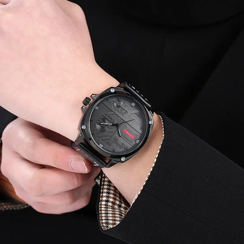 Men's Quartz Watch with Brown Leather Band & Retro Dial - Image 7