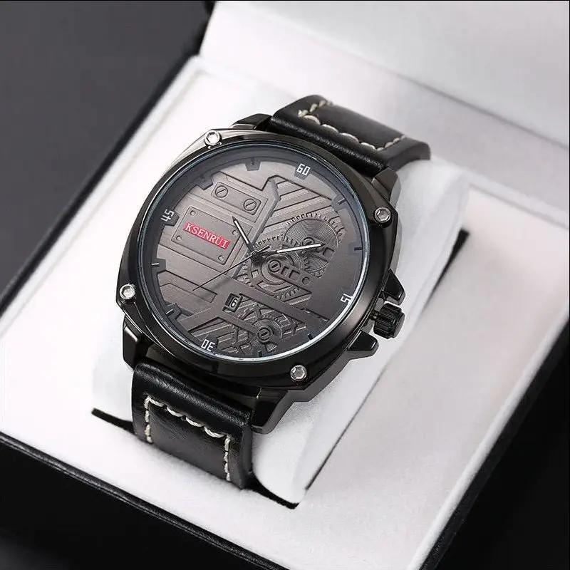 Men's Quartz Watch with Brown Leather Band & Retro Dial — feature 13