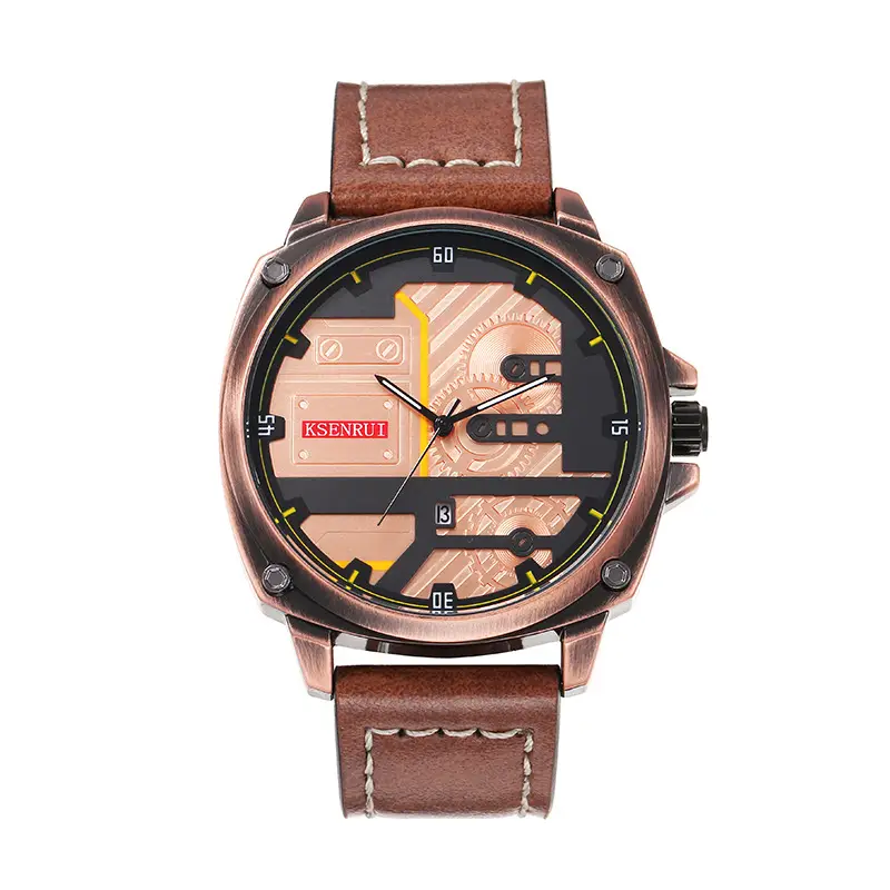 Men's Quartz Watch with Brown Leather Band & Retro Dial - Image 5