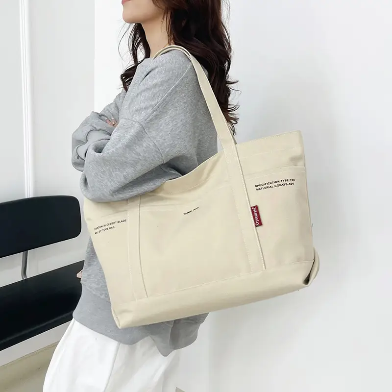 Blue Canvas Large Shoulder Bag for Women - Image 7
