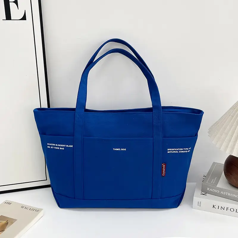 Blue Canvas Large Shoulder Bag for Women - Image 2