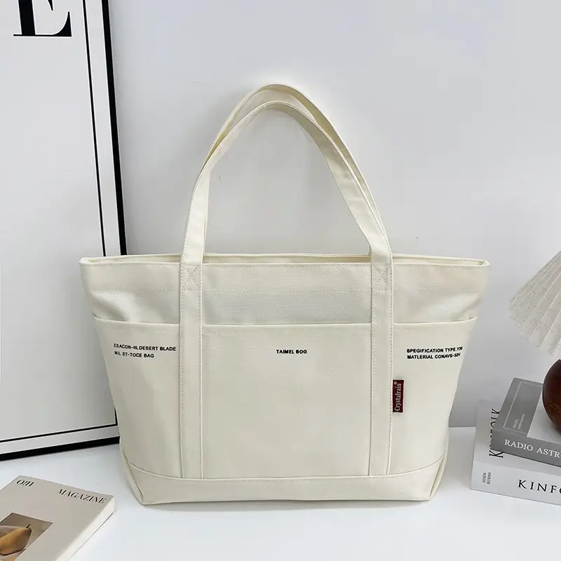 Blue Canvas Large Shoulder Bag for Women - Image 4