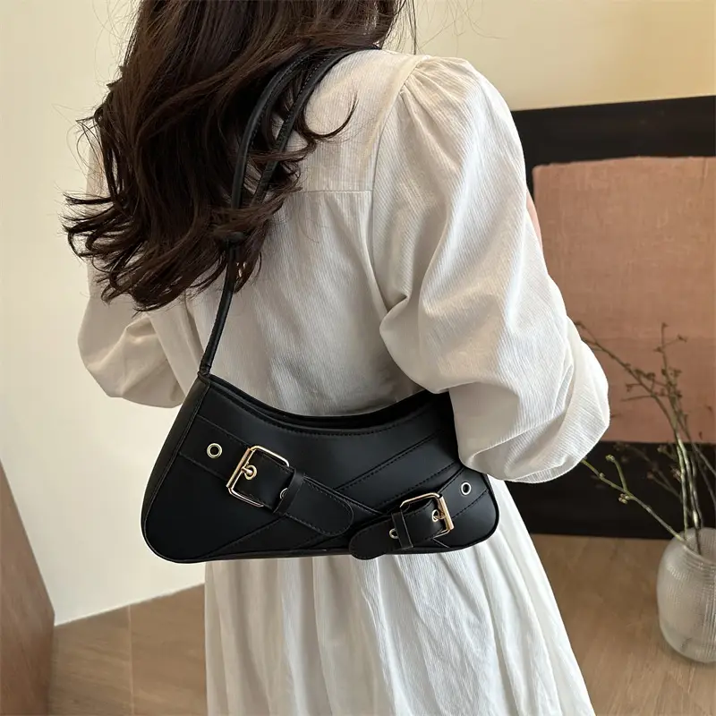 Women's Brown Leather Shoulder Bag with Gold Buckle - Image 10