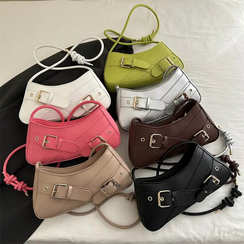 Women's Brown Leather Shoulder Bag with Gold Buckle - Image 11