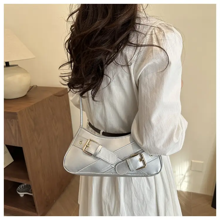 Women's Brown Leather Shoulder Bag with Gold Buckle — feature 10