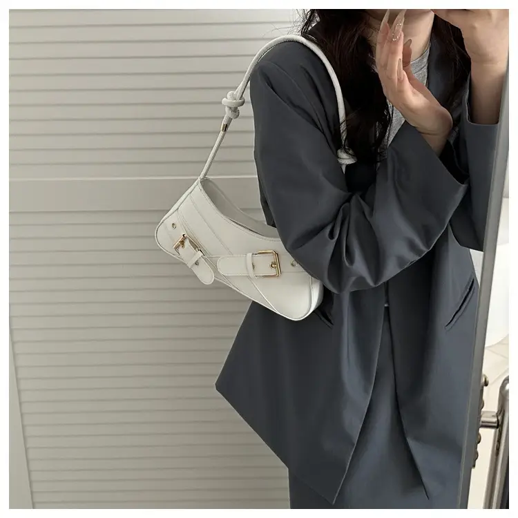 Women's Brown Leather Shoulder Bag with Gold Buckle — feature 14