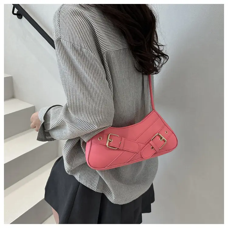 Women's Brown Leather Shoulder Bag with Gold Buckle — feature 16