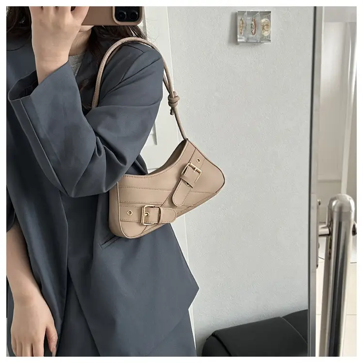 Women's Brown Leather Shoulder Bag with Gold Buckle — feature 20