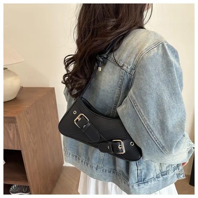 Women's Brown Leather Shoulder Bag with Gold Buckle — feature 22