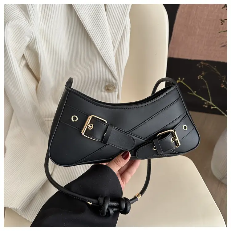Women's Brown Leather Shoulder Bag with Gold Buckle — feature 29