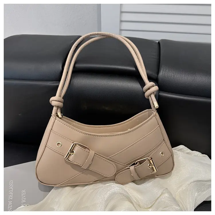 Women's Brown Leather Shoulder Bag with Gold Buckle — feature 30