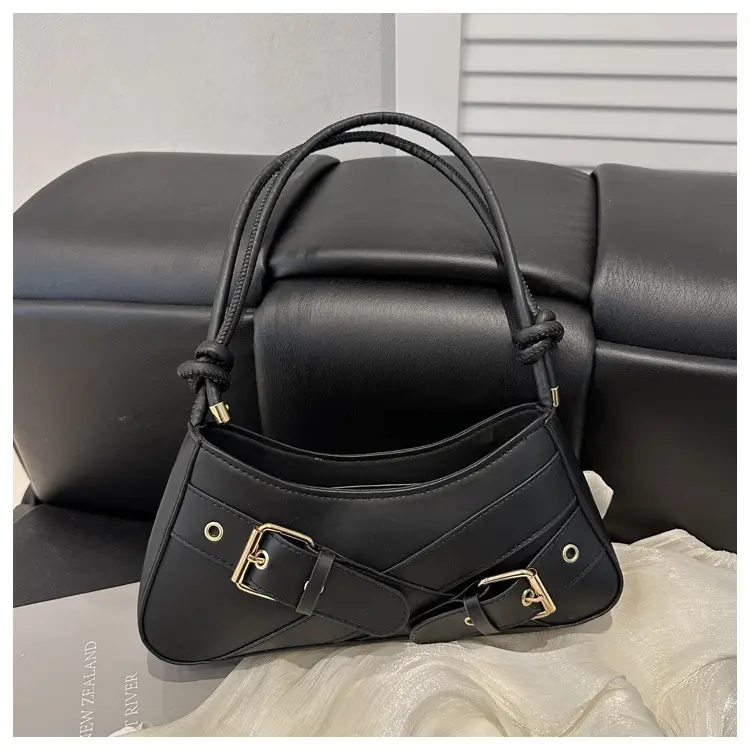 Women's Brown Leather Shoulder Bag with Gold Buckle — feature 31