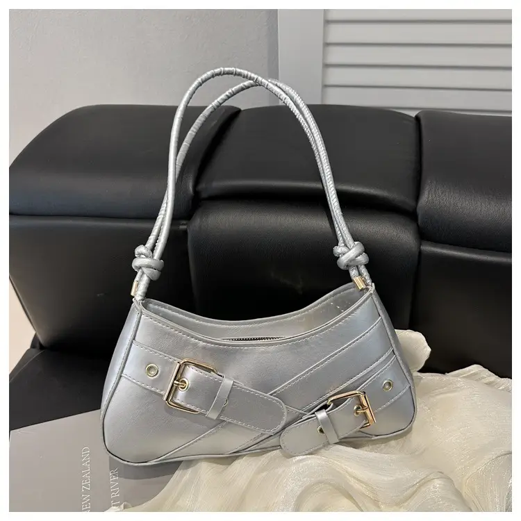 Women's Brown Leather Shoulder Bag with Gold Buckle — feature 33