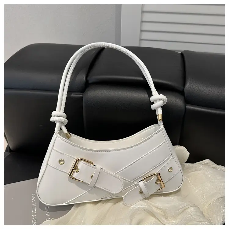 Women's Brown Leather Shoulder Bag with Gold Buckle — feature 35