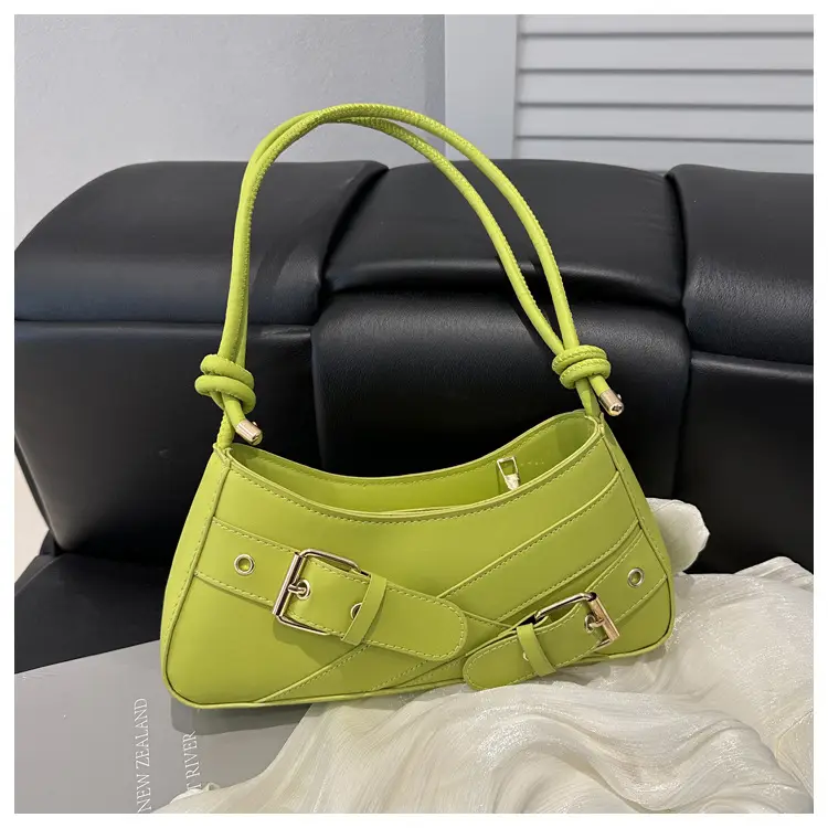 Women's Brown Leather Shoulder Bag with Gold Buckle — feature 36