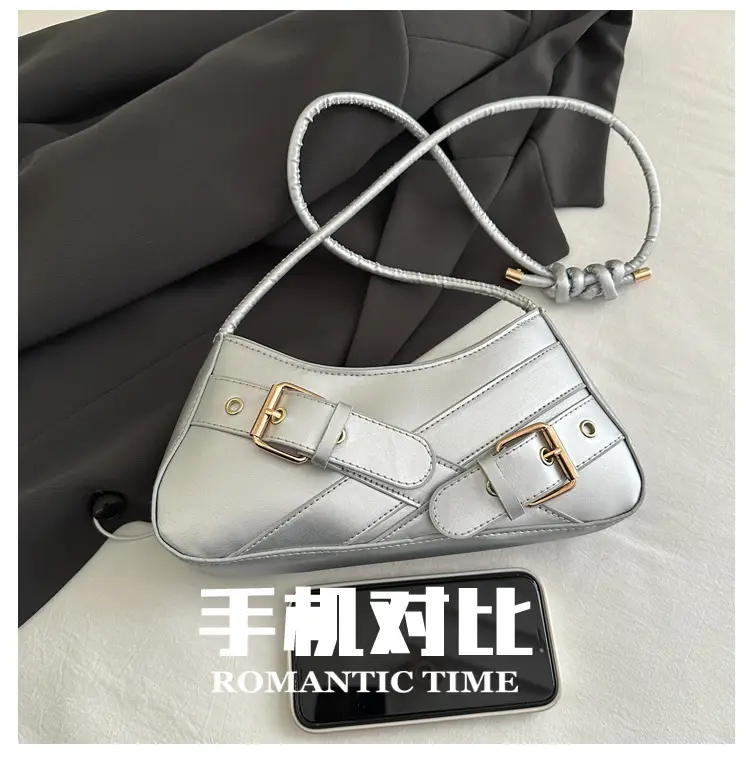 Women's Brown Leather Shoulder Bag with Gold Buckle — feature 8
