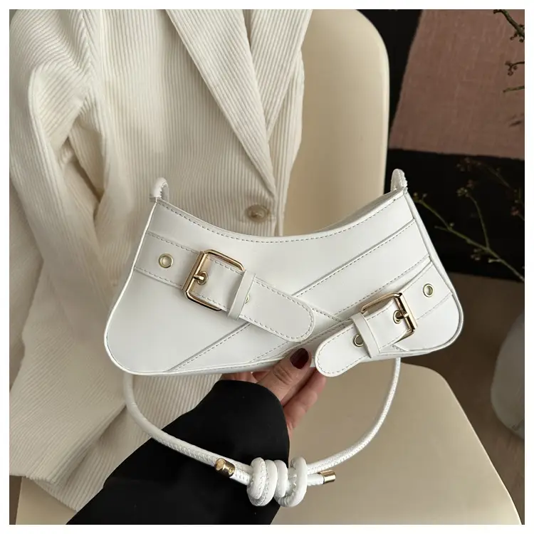 Women's Brown Leather Shoulder Bag with Gold Buckle - Image 2