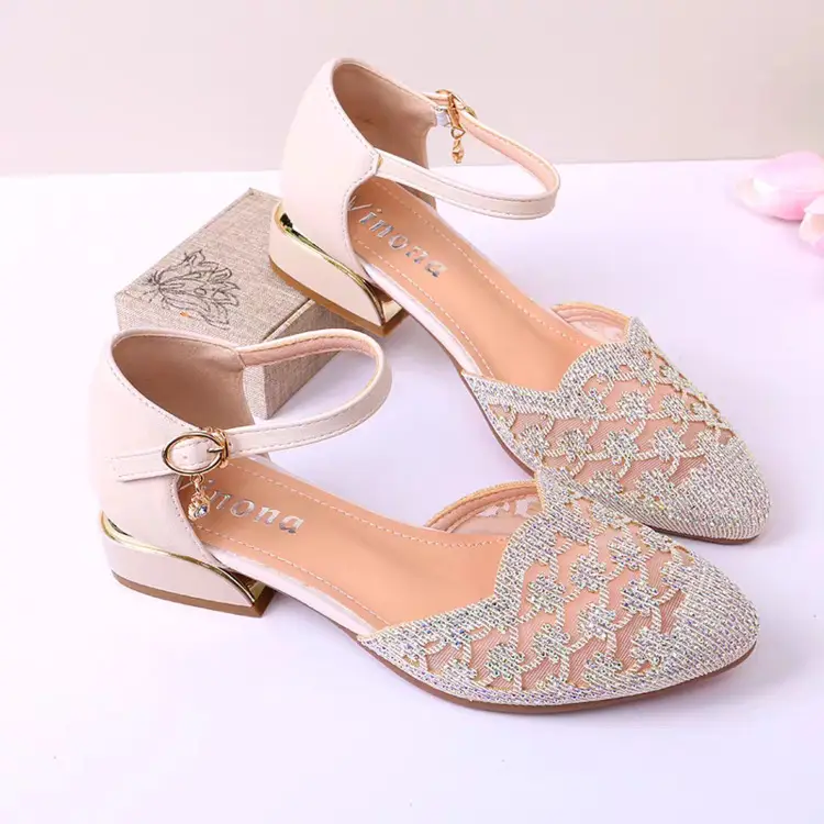 Sandals Women's Summer New Baotou Middle Heeled Shoes Middle-aged Women's Rhinestone Mesh Women's Shoes Hollow Single-layer Shoes Moms Shoes — feature 10