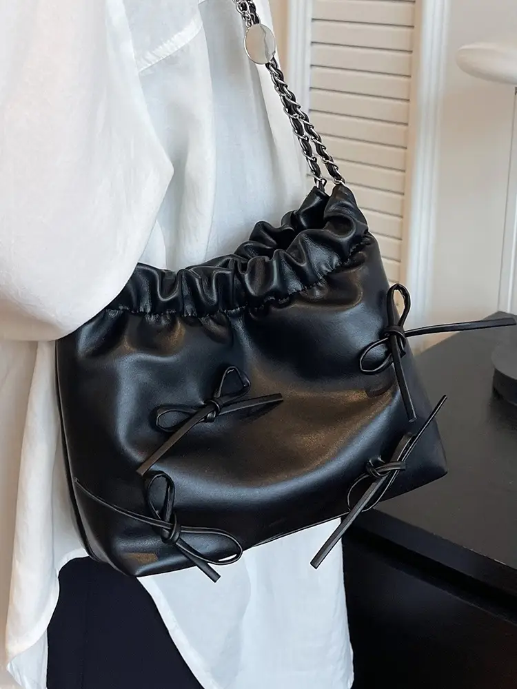 Silver Korean Style Chain Bow Tote Bag for Women - Image 7