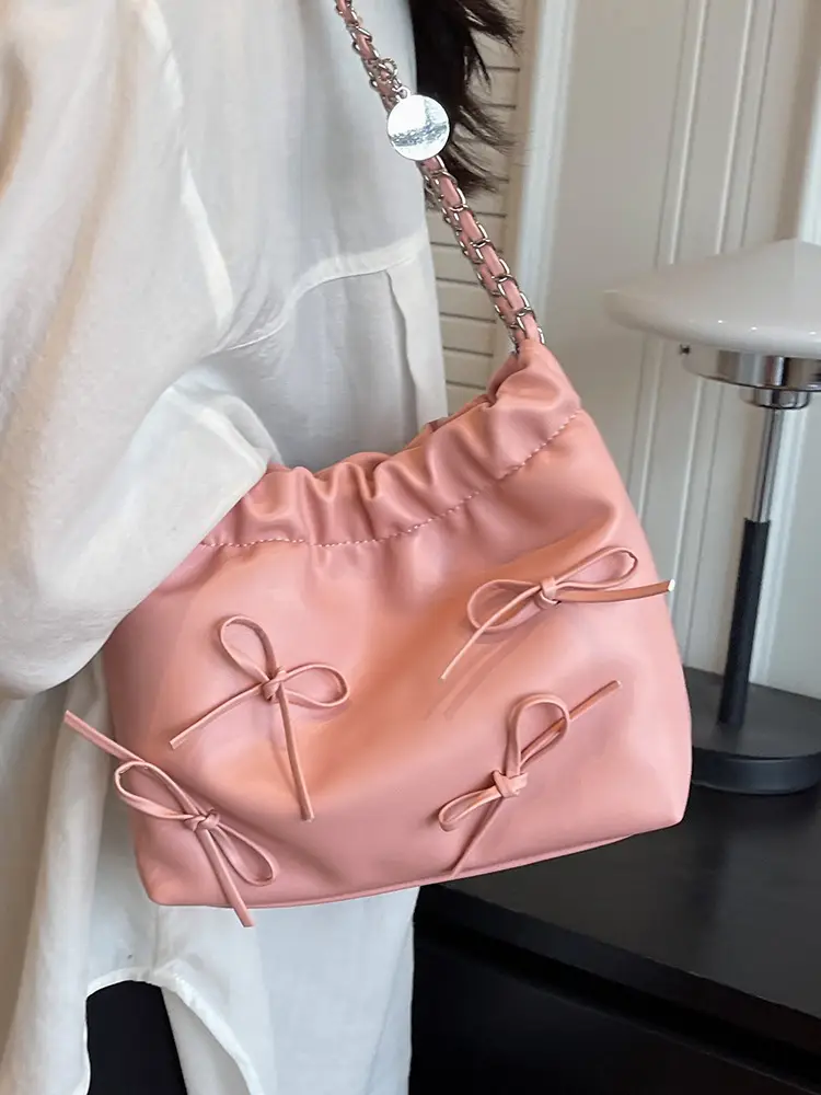 Silver Korean Style Chain Bow Tote Bag for Women - Image 8
