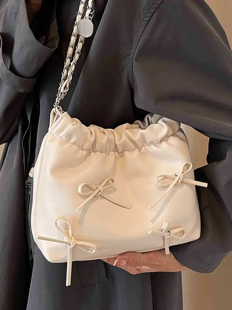 Silver Korean Style Chain Bow Tote Bag for Women - Image 9
