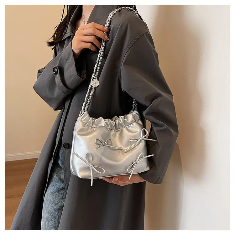 Silver Korean Style Chain Bow Tote Bag for Women — feature 22