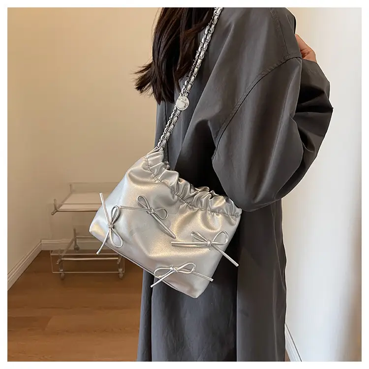 Silver Korean Style Chain Bow Tote Bag for Women — feature 23