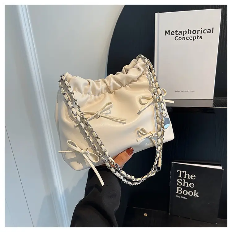 Silver Korean Style Chain Bow Tote Bag for Women — feature 27