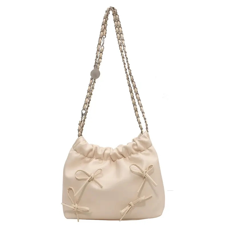Silver Korean Style Chain Bow Tote Bag for Women - Image 2