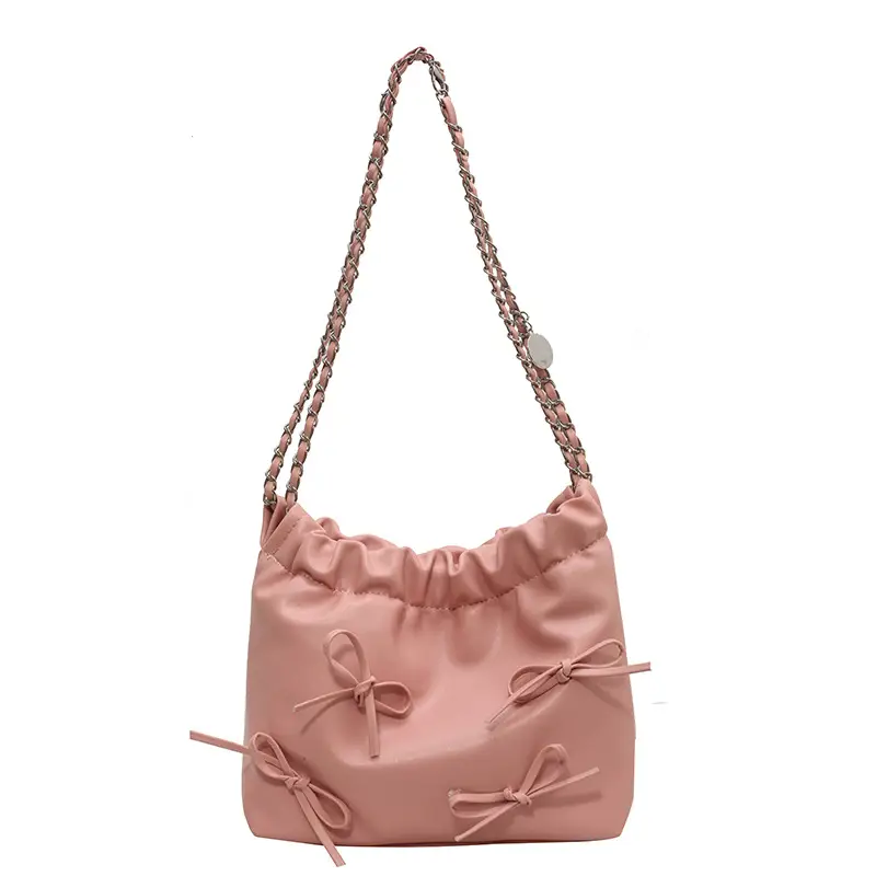 Silver Korean Style Chain Bow Tote Bag for Women - Image 4